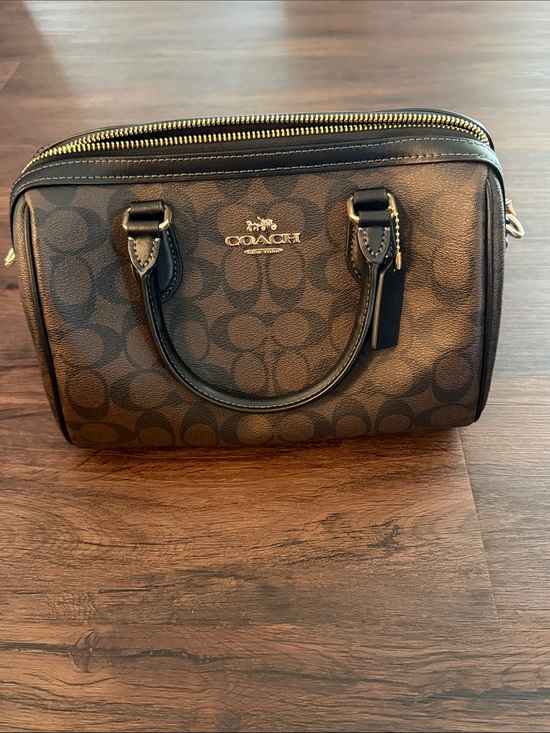 Coach Handbags - Coach Brown and Black Signature Rowen Satchel